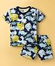 Simply Sinker Knit Half Sleeves Animal Printed T-Shirt & Shorts Set - Navy Blue