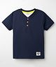 Simply Sinker Knit Half Sleeves Solid Colour T-Shirt - Navy Blue