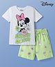 Pine Kids Disney Single Jersey Knit Half Sleeves T-Shirt & Shorts Night Suit With Minnie Mouse Graphics - Multicolor