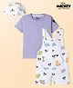 Babyoye Disney Single Jersey Knit Half Sleeves T-Shirt & Dungaree Set with Cap & Mickey Mouse Graphic - Lavender