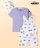 Babyoye Disney Single Jersey Knit Half Sleeves T-Shirt & Dungaree Set with Cap & Mickey Mouse Graphic - Lavender