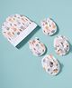 Ben Benny Interlock Knit Cap Mittens & Booties With Bunny Print White - Diameter 10 cm
