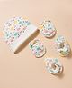 Ben Benny Interlock Knit Cap Mittens & Booties With Rainbow & Cloud Print White - Diameter 11 cm