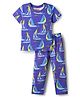 Babyhug Cotton Knit Half Sleeves Co-ords T-Shirt & Pajama Night Suit with Ship Print - Navy Blue