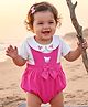 Babyhug 100% Cotton Knit Half Sleeves Onesie with Floral Embroidery & Bow Applique - Pink & White