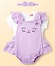 Babyhug 100% Cotton Knit Half Sleeves Heart Printed T-Shirt with Onesie & Hairband - Lilac & White