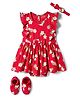 Babyhug 100% Cotton Knit Frill Sleeves Strawberry & Floral Printed Onesies with Headband & Booties - Red