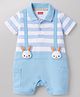 Babyhug 100% Cotton Knit Half Sleeves Striped Polo Romper with Bunny Applique - Multicolor
