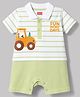 Babyhug 100% Cotton Knit Half Sleeves Striped & Vehicles Printed Romper - Light Green