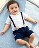 Babyhug 100% Cotton Knit Half Sleeves Romper with Friend Print & Patch Detailing - Navy Blue & White