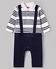 Babyhug 100% Cotton Knit Full Sleeves Striped Romper with Tie - White & Navy