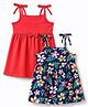 Babyhug Cotton Knit One Piece Dresses with Sleeveless Styling & Floral Print Pack Of 2  - Red & Navy Blue