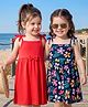 Babyhug Cotton Knit One Piece Dresses with Sleeveless Styling & Floral Print Pack Of 2  - Red & Navy Blue
