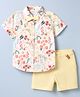 ToffyHouse Poplin Knit Half Sleeves Floral Printed Shirt & Shorts Set With Bow & Suspender - Yellow