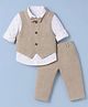 ToffyHouse Poplin Woven Full Sleeves 3 Piece Party Suit with Attached Bow & Nautical Print - Tan