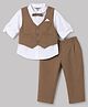 ToffyHouse Poplin Woven Full Sleeves Solid Colour 3 Piece Party Suit With Bow- Light Brown