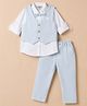 ToffyHouse Poplin Woven Full Sleeves Solid Three Piece Party Suit With Bow - Light Blue