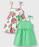 Babyhug 100% Cotton Knit Sleeveless Floral Printed Frocks With Bow Applique Pack Of 2 - Multicolor