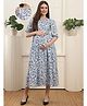 COLOR STUDIO Cotton Woven Half Sleevess Floral Printed Maternity Dress With Front Open Nursing Access - Blue