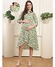 COLOR STUDIO Cotton Woven Three Fourth Sleeves Floral Printed Maternity Dress With Front Open Nursing Access - Green