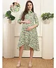 COLOR STUDIO Cotton Woven Three Fourth Sleeves Floral Printed Maternity Dress With Front Open Nursing Access - Green