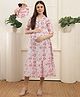 COLOR STUDIO Cotton Woven Three Fourth Sleeves Floral Printed Maternity Dress With Front Open Nursing Access - Pink