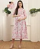 COLOR STUDIO Cotton Woven Three Fourth Sleeves Floral Printed Maternity Dress With Front Open Nursing Access - Pink
