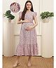 COLOR STUDIO Cotton Woven Frill Sleeves Floral Printed Maternity Dress With Side Zippers Nursing Access - Maroon