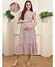 COLOR STUDIO Cotton Woven Frill Sleeves Floral Printed Maternity Dress With Side Zippers Nursing Access - Maroon