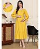 COLOR STUDIO Rayon Woven Three Fourth Sleeves Polka Dot Printed Maternity Maxi Dress With Front Open Nursing Access - Mustard
