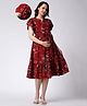 COLOR STUDIO Woven Half Flutter Sleeves Floral Printed Maternity Dress With Side Zipper Nursing Access - Maroon