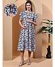 COLOR STUDIO Rayon Woven Half Flutter Sleeves Floral Printed Maternity Dress With Side Zipper Nursing Access - Off White