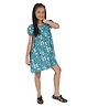 Young Birds Viscose Woven Half Puffed Sleeves Floral Printed Smocked Dress - Blue