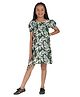 Young Birds Viscose Woven Half Puffed Sleeves Floral Printed Smocked Dress - Green