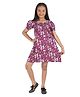 Young Birds Viscose Woven Half Puffed Sleeves Floral Printed Smocked Dress - Purple
