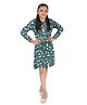 Young Birds Viscose Woven Full Sleeves Abstract Printed Dress - Green