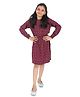Young Birds Viscose Woven Full Sleeves Floral Printed Dress - Maroon