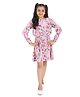 Young Birds Viscose Woven Full Sleeves Feather Printed Dress - Pink