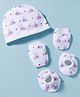 Rupa Peek A Boo Single Jersey Knit Sea Life Printed Cap Mittens & Booties Set White & Pink - Diameter 12.5 cm