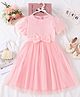 Mark & Mia Half Puffed Sleeves Solid Colour Party Dress with Bow Applique - Pink