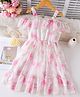 Mark & Mia Cold Shoulder Sleeves Floral Printed Tiered Party Dress with Foil Print - Pink