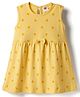 Zero Sinker Knit Sleeveless Frock With Teddy Bear Print & Bow Applique - Yellow