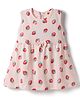 Zero Sinker Knit Sleeveless Frock With Strawberry Print & Bow Applique - Peach