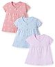 Zero Sinker Knit Half Sleeves Bird & Floral Printed Frocks Pack of 3 - Lilac Light Pink & Blue
