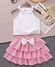 Mark & Mia Sleeveless Schiffili Top & Skirt Set with Bow Applique - Pink & White