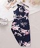 Mark & Mia Sleeveless Floral Printed Jumpsuit with Pintuck Detailing - Navy Blue