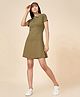 Coolsters by Pantaloons Cotton Elastane Knit Half Sleeves Solid Dress - Olive