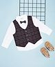 Pantaloons Baby Cotton Woven Full Sleeves Solid Shirt With Checked Waistcoat & Bow - White
