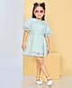 Peppermint Chiffon Woven Half  Puffed Sleeves Floral Embroidered Sequins & Pearl Embellished Dress - Sea Green