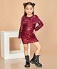 Peppermint Woven Full Sleeves Bow Designed Sequins Embellished Dress - Maroon